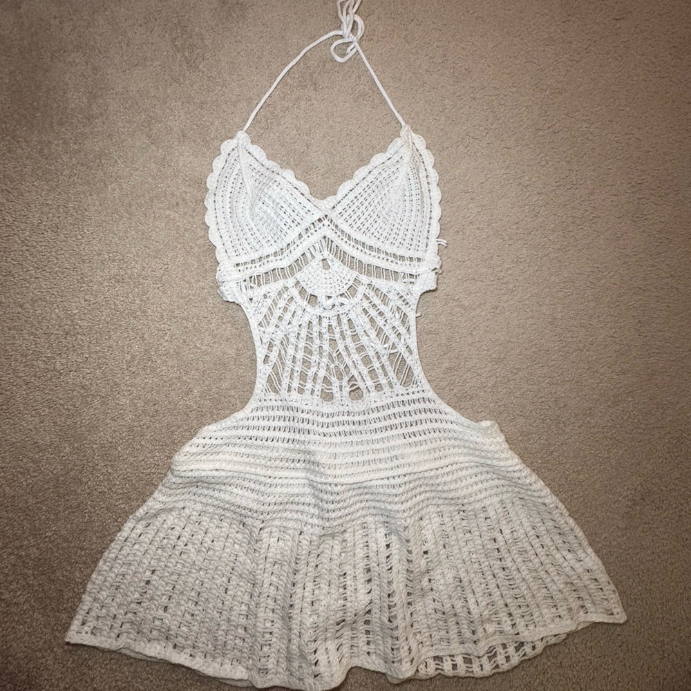 White Crochet Halter Dress/Skirt Coverup